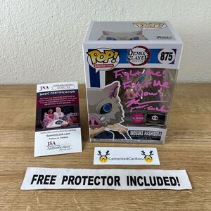 Inosuke Funko Pop #875 Flocked Demon Slayer COA Signed Autograph Vaulted MINT